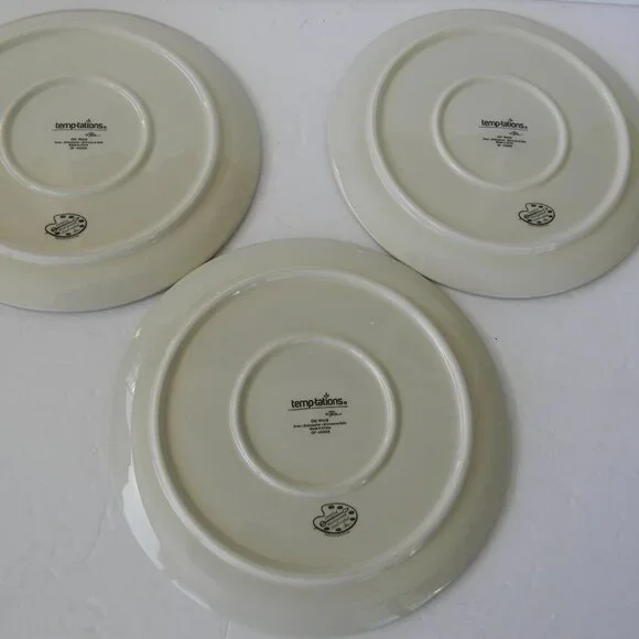 NEW TEMP-TATIONS OLD WORLD TAUPE 3 PIECE/SET SALAD PLATES 8"ROUND - Picture 2 of 3